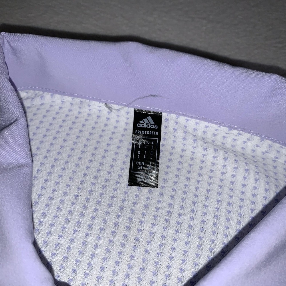 Adidas Polo Shirt Mens Large Purple Stripe Pebble Beach Golf HEAT RDY Primegreen - Picture 2 of 11